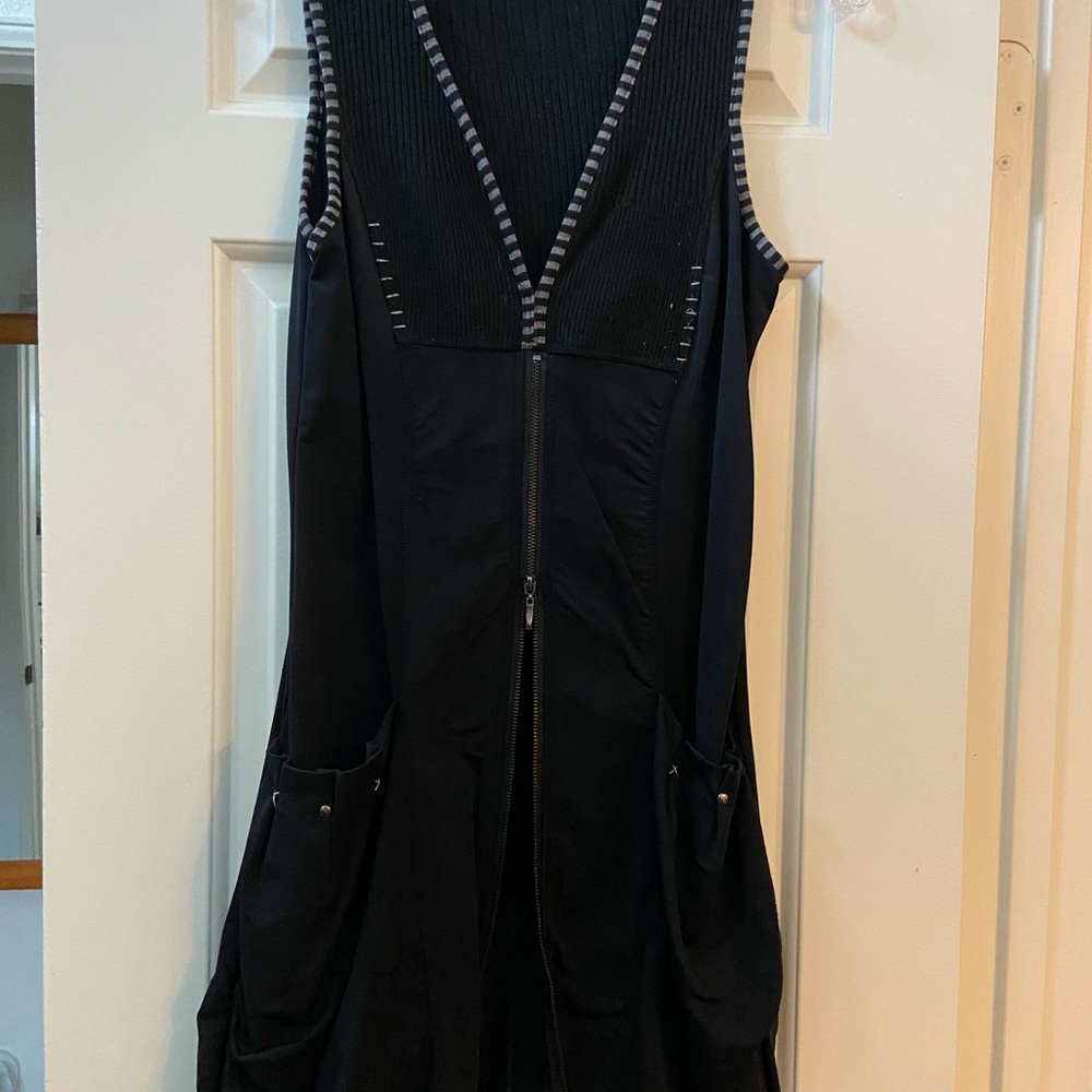 Premise Black Sleeveless Vest/Dress with Striped Trim